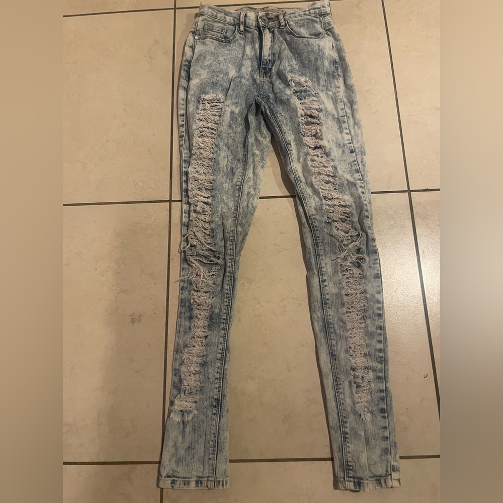 Trendy Distressed Blue Skinny Jeans